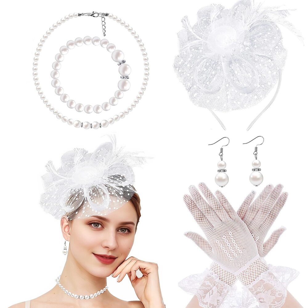 1534 5pcs Fascinators Hats For Women Tea Party Hat With Headband 1920s